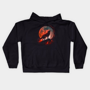 Lone Wolf Scary - Werewolf howling when Blood Full Moon Kids Hoodie